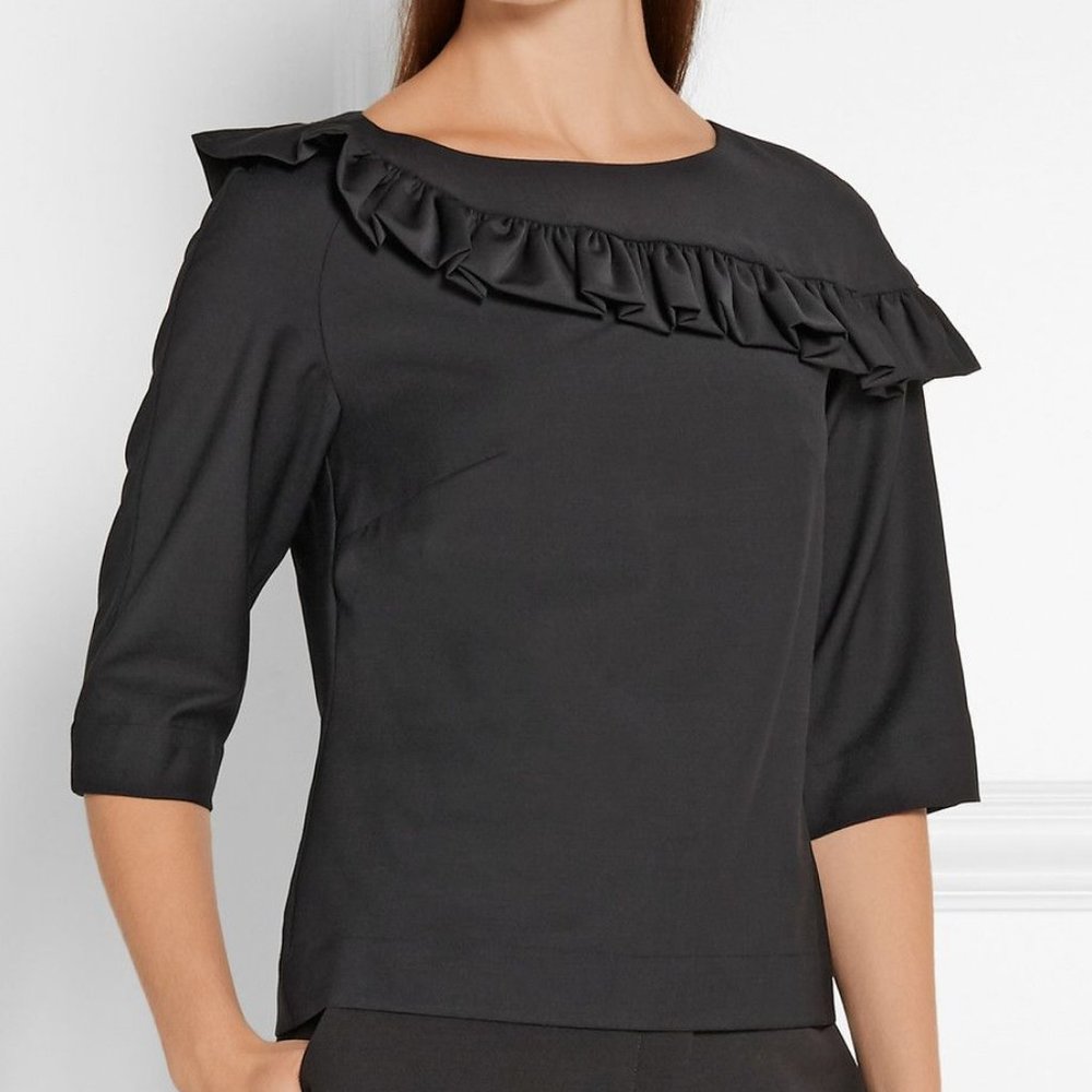 PASKAL ruffle trim stretch wool top